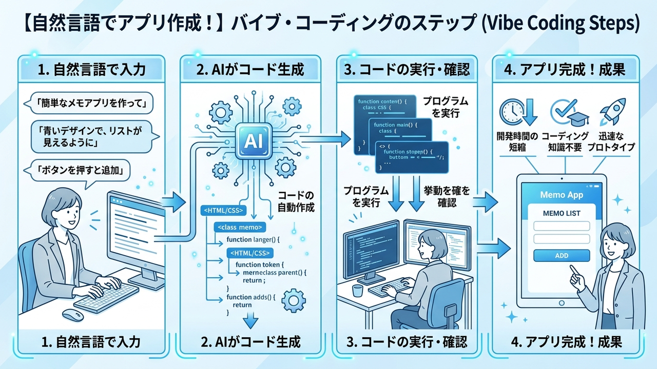 バイブコーディングで作れる業務ツールの例：スプレッドシート・Gmail・Googleフォームとの連携イメージ